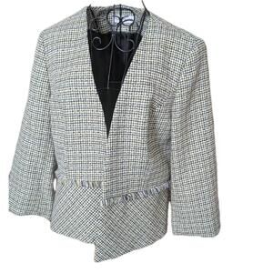 Evan Picone Size 14 Tweed Yellow Cream Black Trim Women Suit Blazer Jacket